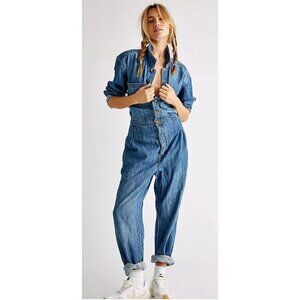 Free People We the Free Madrid Denim Coverall Jumpsuit Size S NEW One Piece jean